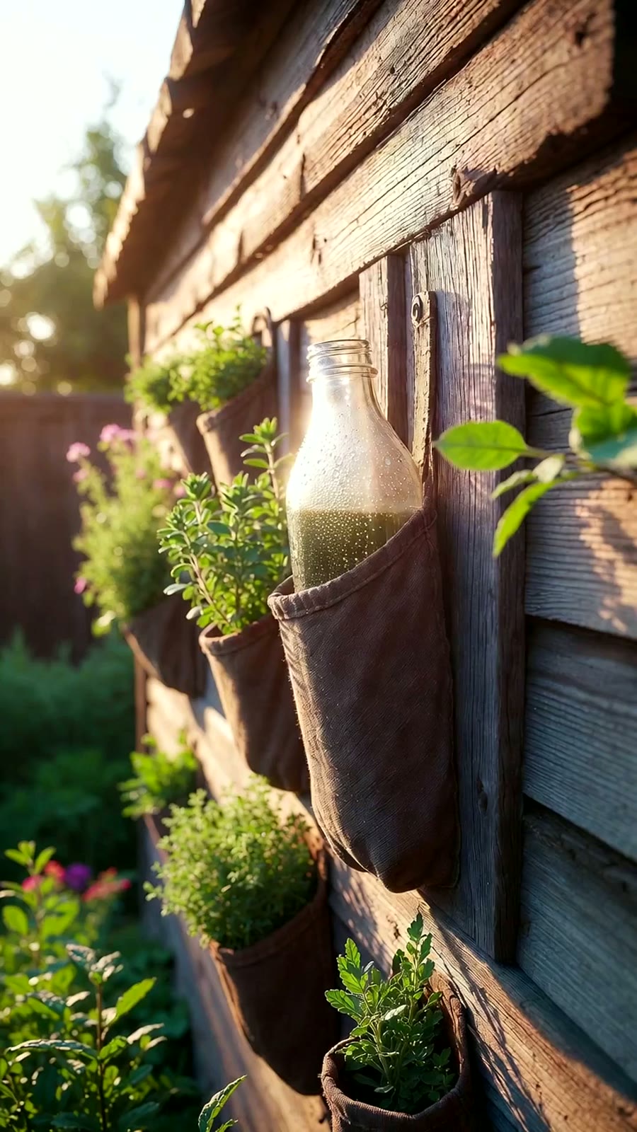 AI transformation of a plastic bottle into a vertical herb garden