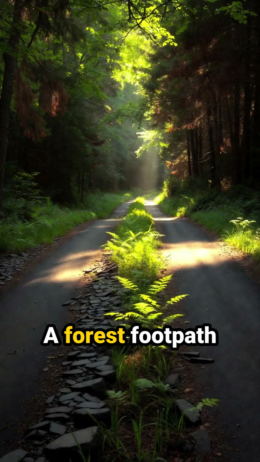 AI transformation of a cracked road into a green forest path